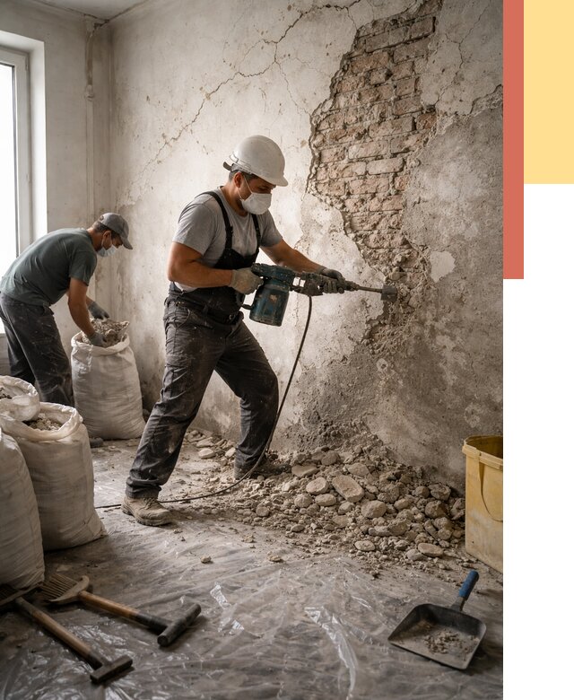 Демонтаж штукатурки со стен в Сатке от 7448 руб/м² — быстро и недорого | ОТДЕЛОЧНИК-Стк