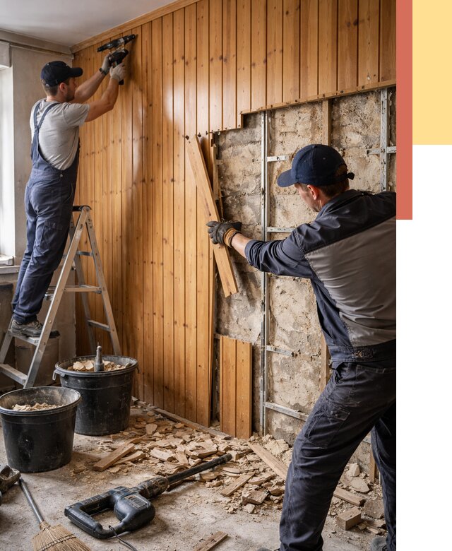 Демонтаж вагонки со стен в Сатке от 1500 руб. — снятие, удаление, срочно | ОТДЕЛОЧНИК-Стк