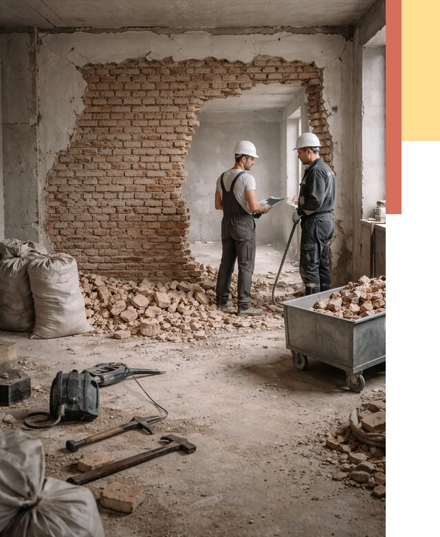 Демонтаж кирпичных стен в Сатке от 4344 руб. — быстро, недорого, под ключ | ОТДЕЛОЧНИК-Стк