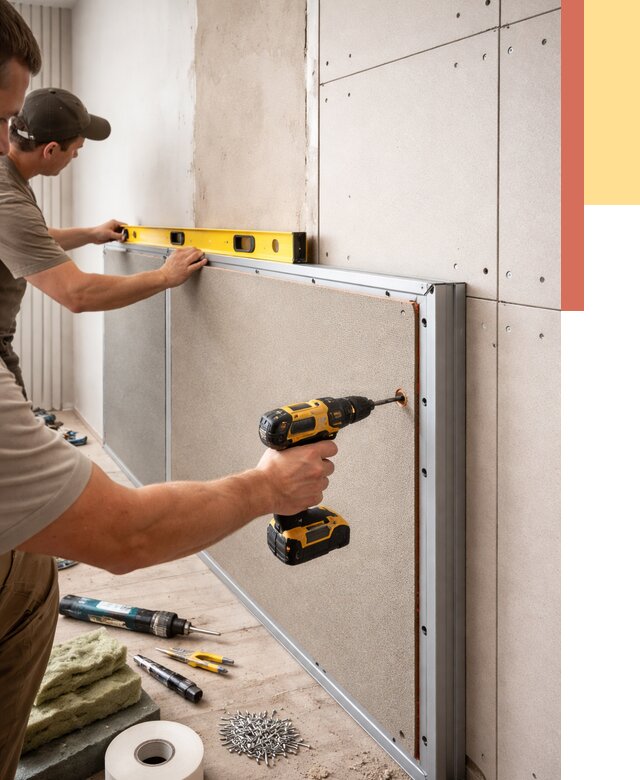 Шумоизоляция стен панелями ЗИПС в Сатке от 2276 руб./м² под ключ | ОТДЕЛОЧНИК-Стк