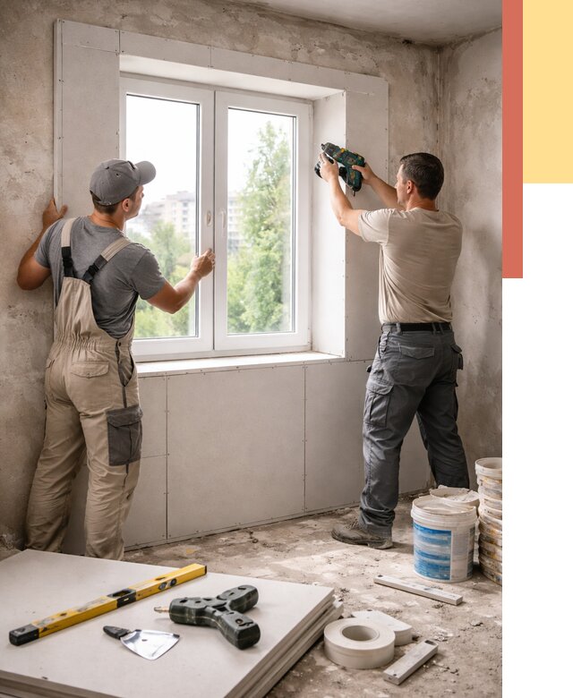 Монтаж откосов из гипсокартона в Сатке от 4655 руб. под ключ | ОТДЕЛОЧНИК-Стк