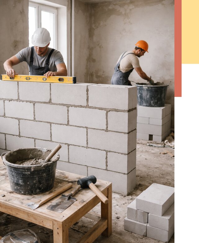 Кладка перегородок из газобетона в Сатке от 3310 руб. под ключ | ОТДЕЛОЧНИК-Стк