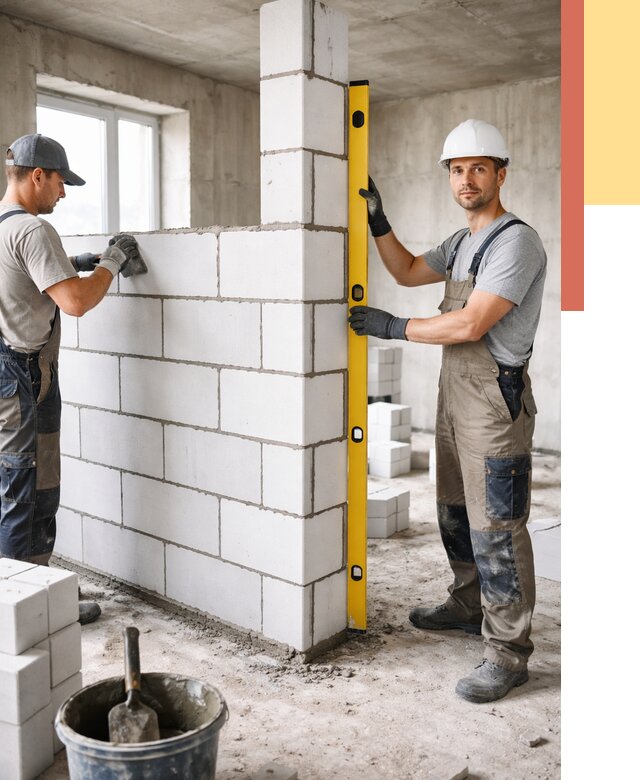 Кладка перегородок из пеноблока в Сатке от 1862 руб. под ключ | ОТДЕЛОЧНИК-Стк