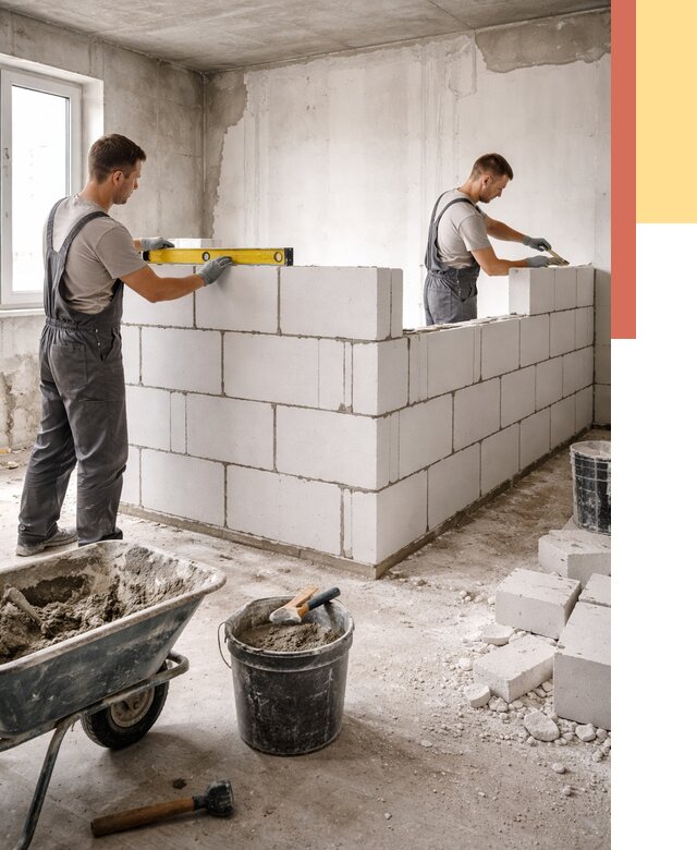 Кладка перегородок из ПГП в Сатке от 2586 руб./м2 — монтаж и возведение под ключ | ОТДЕЛОЧНИК-Стк