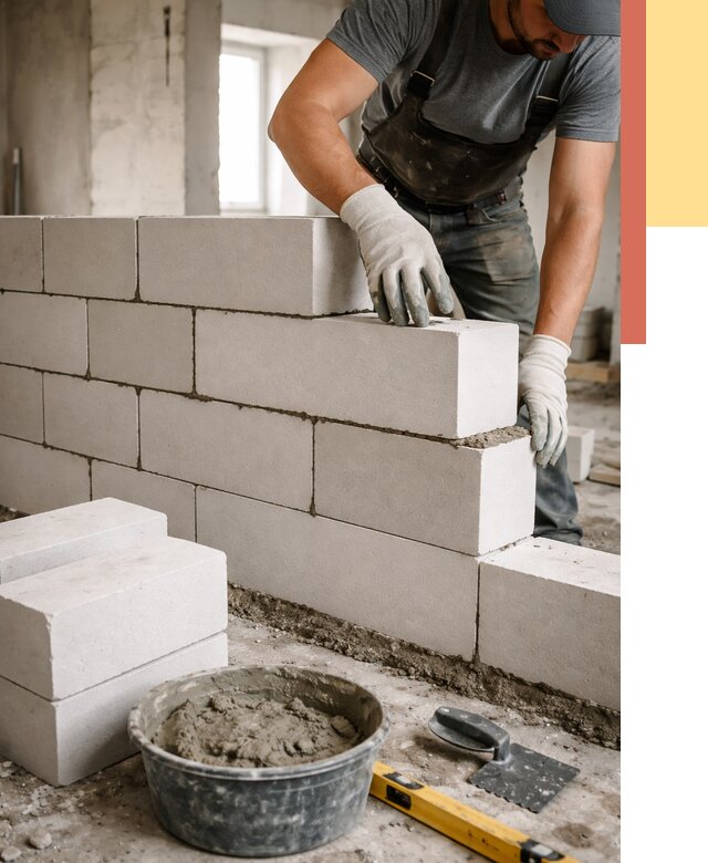 Кладка перегородок из силикатного блока в Сатке от 4138 руб. под ключ | ОТДЕЛОЧНИК-Стк