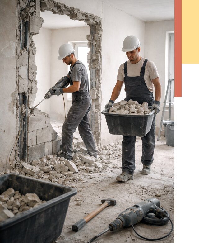 Демонтаж блоковых перегородок в Сатке от 3879 руб. — быстро и недорого | ОТДЕЛОЧНИК-Стк