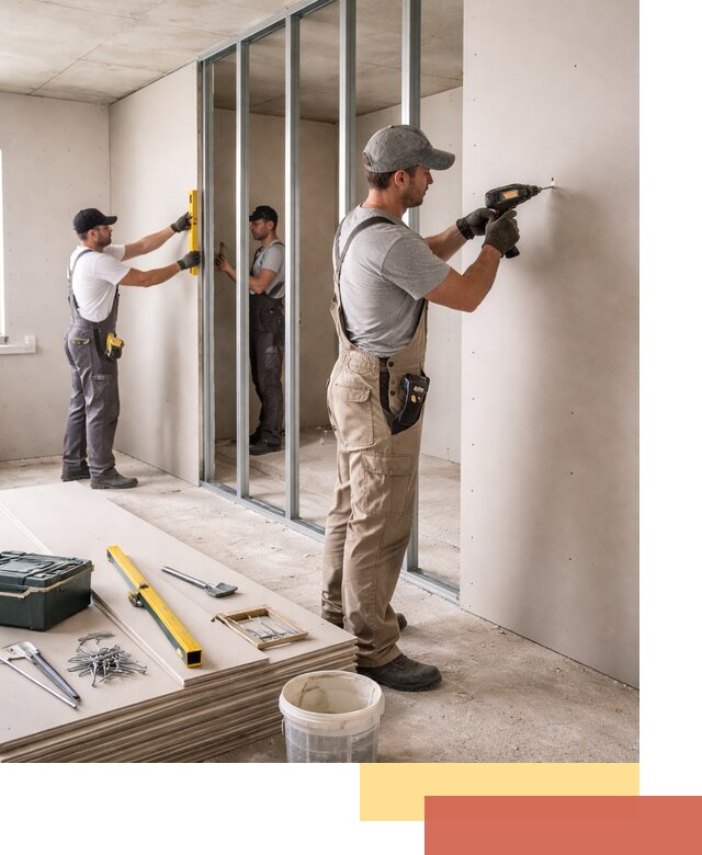 Однослойная перегородка из гипсокартона в Сатке под ключ, монтаж и отделка