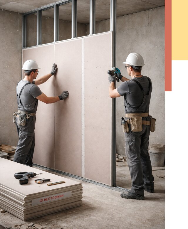 Перегородка из огнестойкого гипсокартона в Сатке от 1914 руб. под ключ | ОТДЕЛОЧНИК-Стк