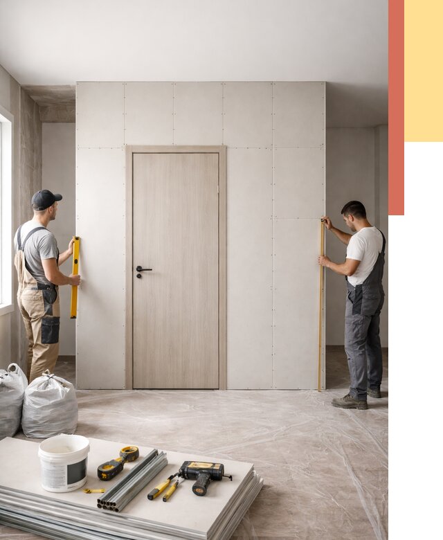 Перегородка из гипсокартона с дверью в Сатке от 4655 руб. под ключ | ОТДЕЛОЧНИК-Стк