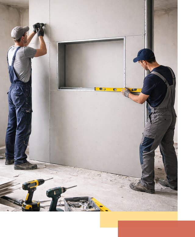 Перегородка из гипсокартона с нишей под декор в Сатке