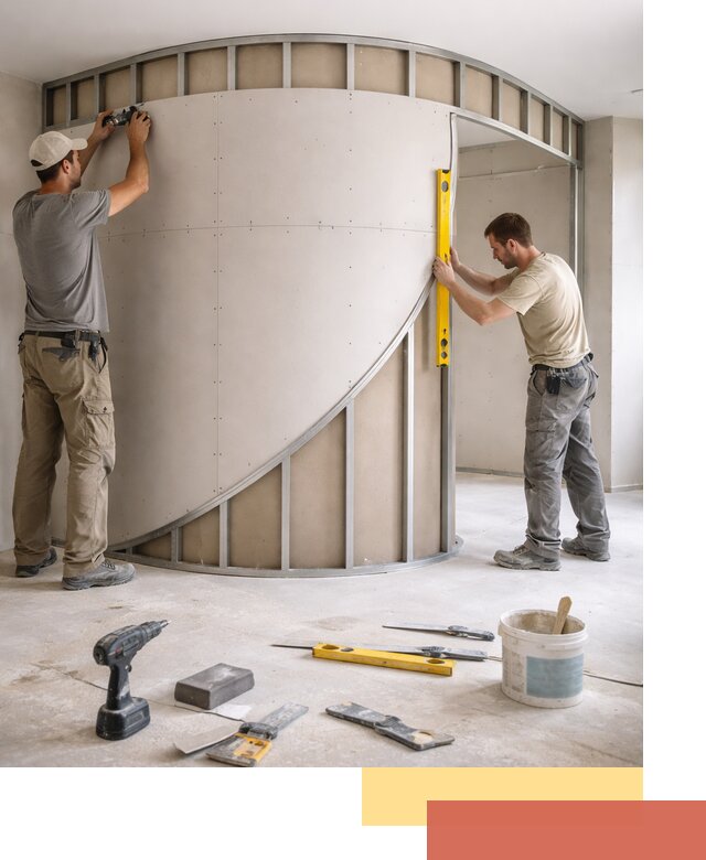 Радиусная перегородка из гипсокартона в Сатке под ключ