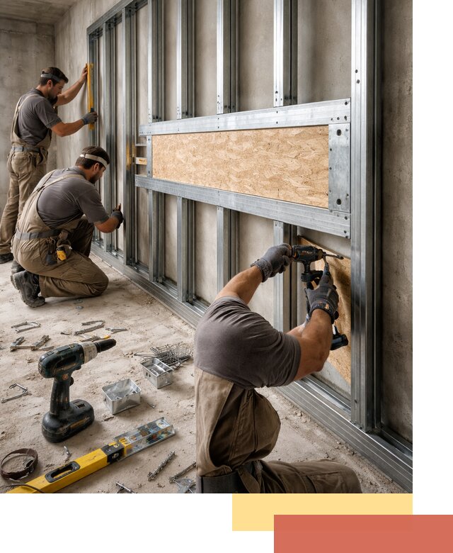 Усиленная перегородка для крепления тяжёлых конструкций в Сатке