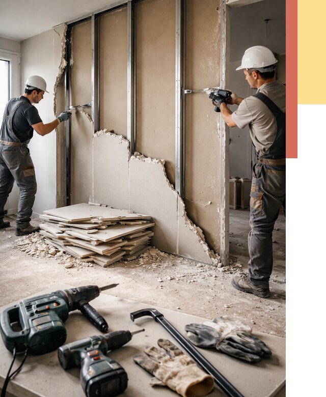 Демонтаж перегородки из гипсокартона в Сатке от 1241 руб. быстро и недорого | ОТДЕЛОЧНИК-Стк