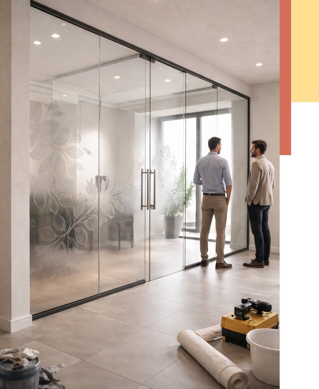 Стеклянные перегородки с рисунком в Сатке от 12930 руб. монтаж и нанесение | ОТДЕЛОЧНИК-Стк