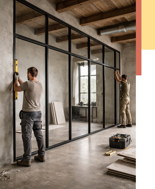 Стеклянные перегородки лофт в Сатке от 10861 руб. под ключ | ОТДЕЛОЧНИК-Стк