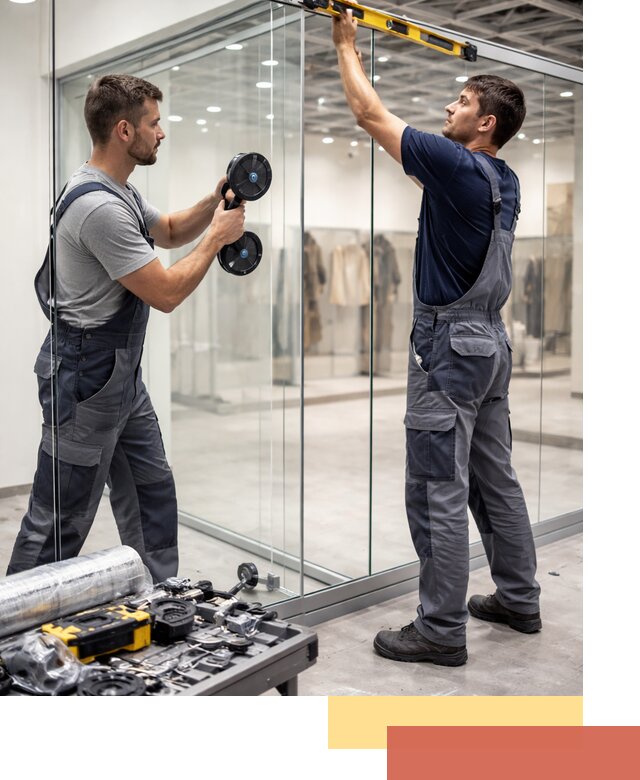 Стеклянные перегородки для магазинов в Сатке — монтаж и установка