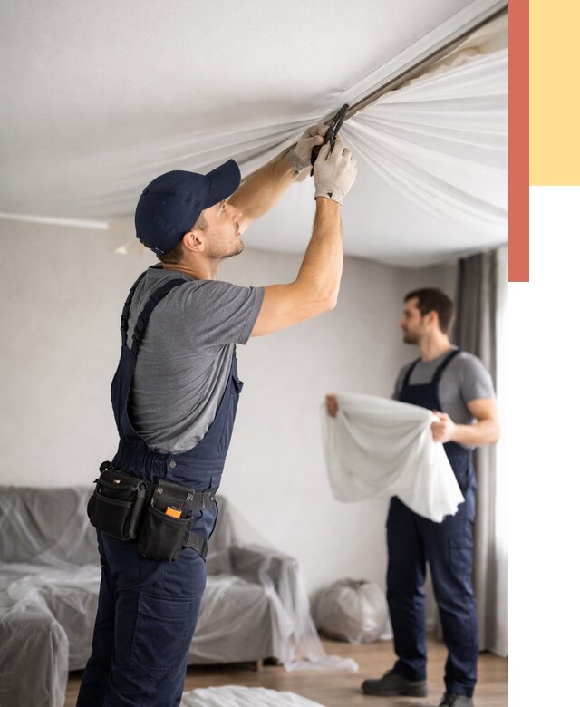 Демонтаж натяжного потолка в Сатке от 4655 руб. — снятие и разбор под ключ | ОТДЕЛОЧНИК-Стк