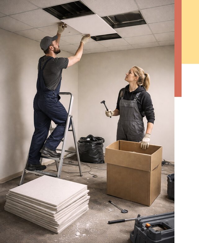 Демонтаж потолочной плитки в Сатке от 4655 руб. быстро и недорого | ОТДЕЛОЧНИК-Стк