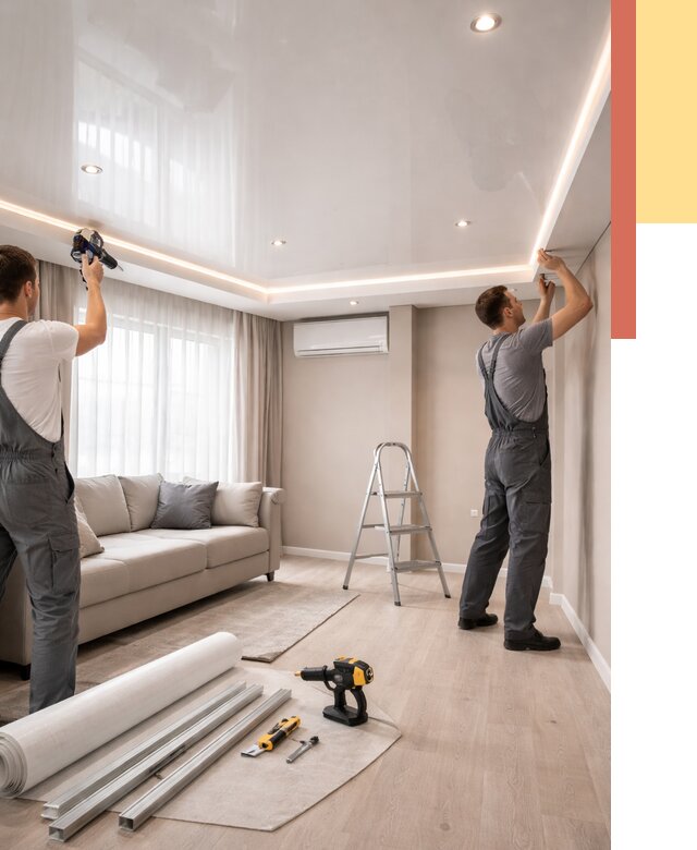 Монтаж глянцевого натяжного потолка в Сатке от 776 руб. под ключ | ОТДЕЛОЧНИК-Стк