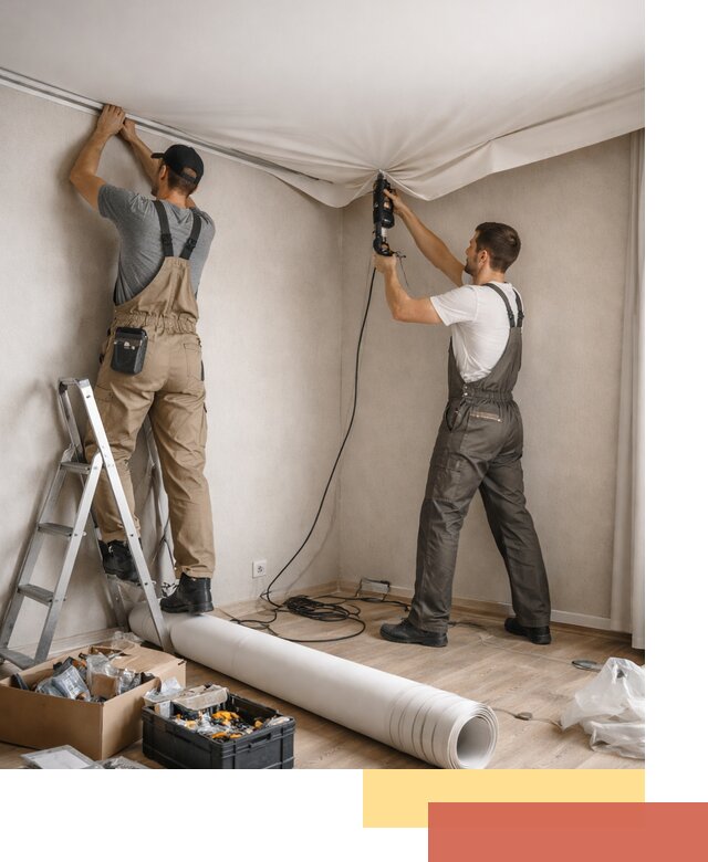 Монтаж цветного натяжного потолка в Сатке за один день