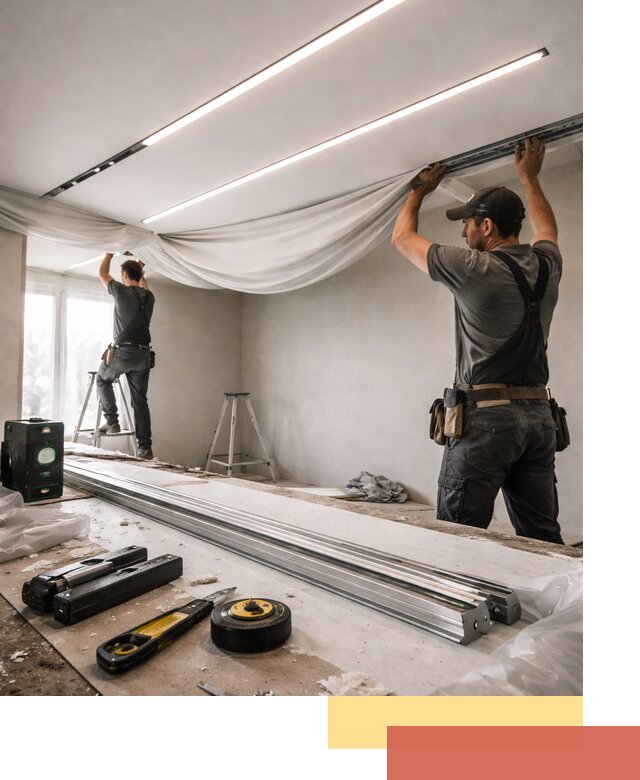 Монтаж натяжных потолков со световыми линиями в Сатке