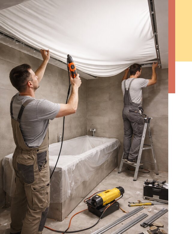 Монтаж натяжного потолка в ванной в Сатке от 1241 руб. под ключ | ОТДЕЛОЧНИК-Стк