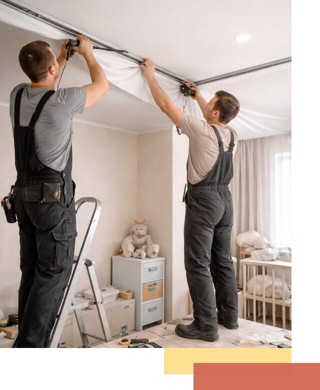 Монтаж натяжного потолка в детской комнате в Сатке