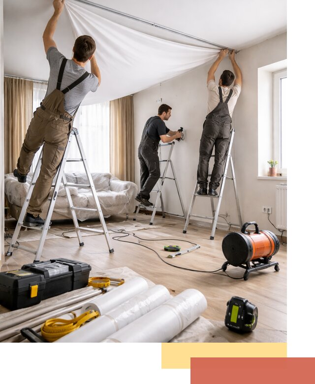 Монтаж натяжного потолка в гостиной в Сатке