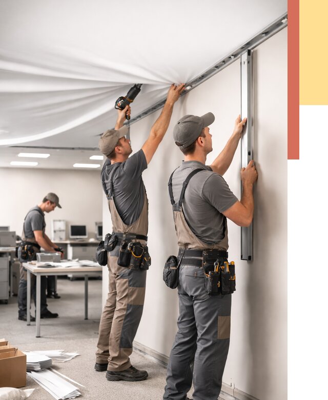 Монтаж натяжного потолка в офисе в Сатке от 465 руб/м² — быстро и недорого | ОТДЕЛОЧНИК-Стк