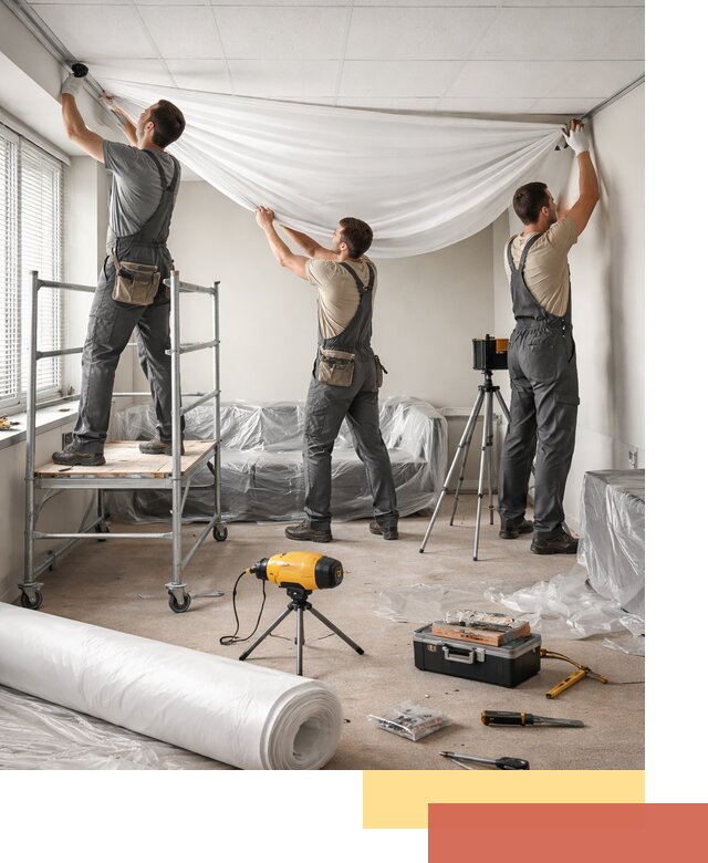 Монтаж натяжного потолка в офисе в Сатке