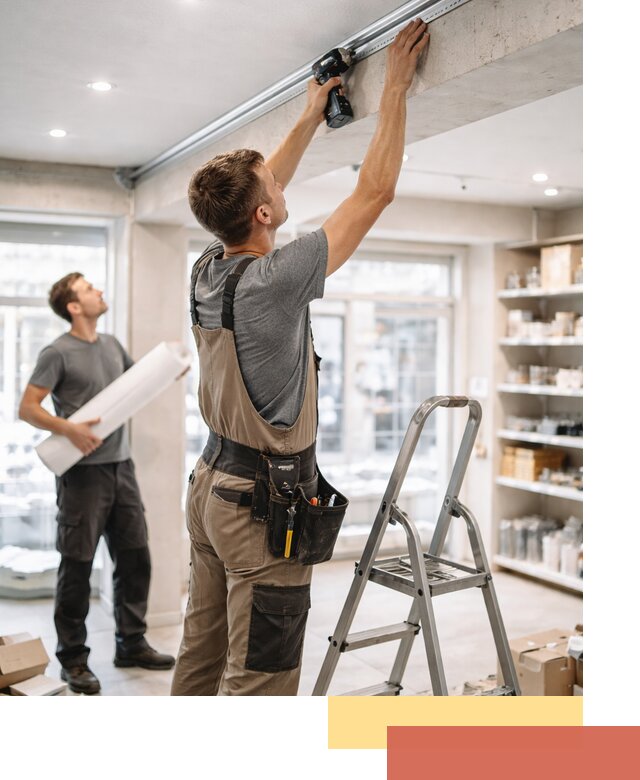 Монтаж натяжных потолков в магазине в Сатке