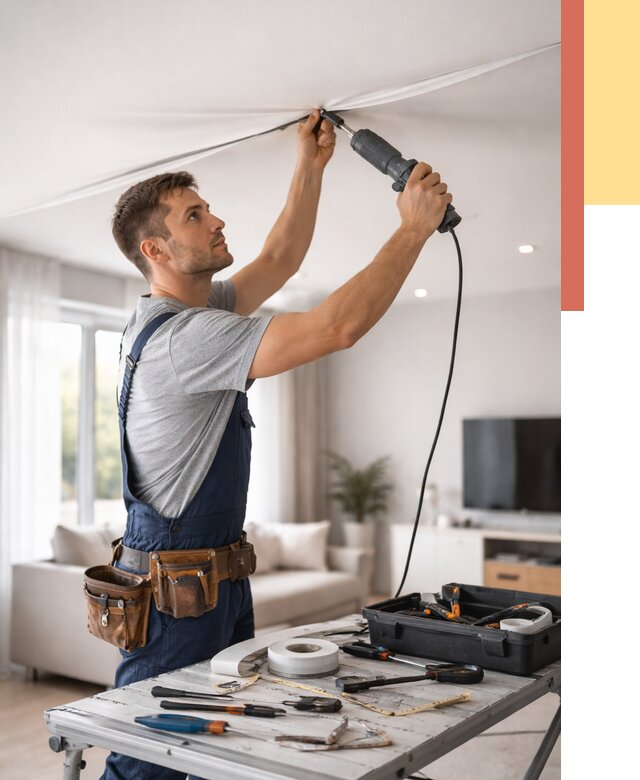 Ремонт натяжных потолков в Сатке от 9827 руб. под ключ — ОТДЕЛОЧНИК-Стк