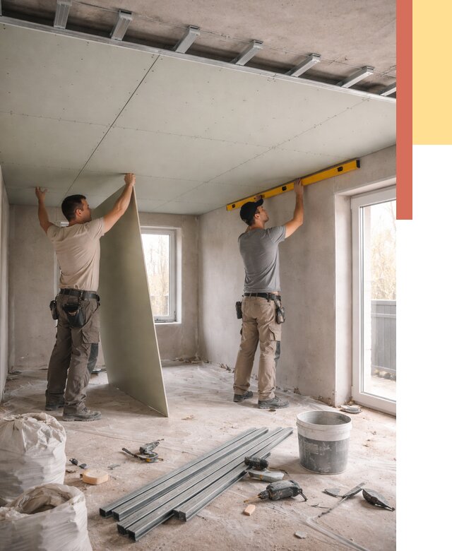 Одноуровневый потолок из гипсокартона в Сатке от 776 руб. — монтаж под ключ | ОТДЕЛОЧНИК-Стк