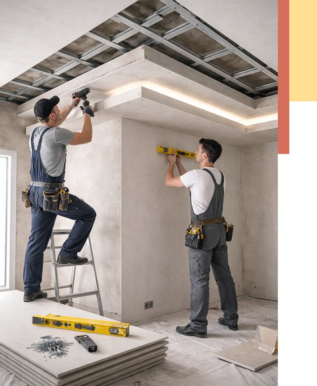 Двухуровневый потолок из гипсокартона в Сатке от 1500 руб. под ключ | ОТДЕЛОЧНИК-Стк