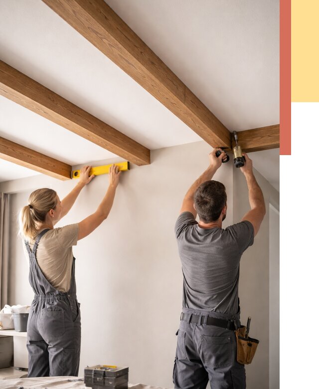 Монтаж декоративных балок на потолок в Сатке от 4344 руб. — ОТДЕЛОЧНИК-Стк